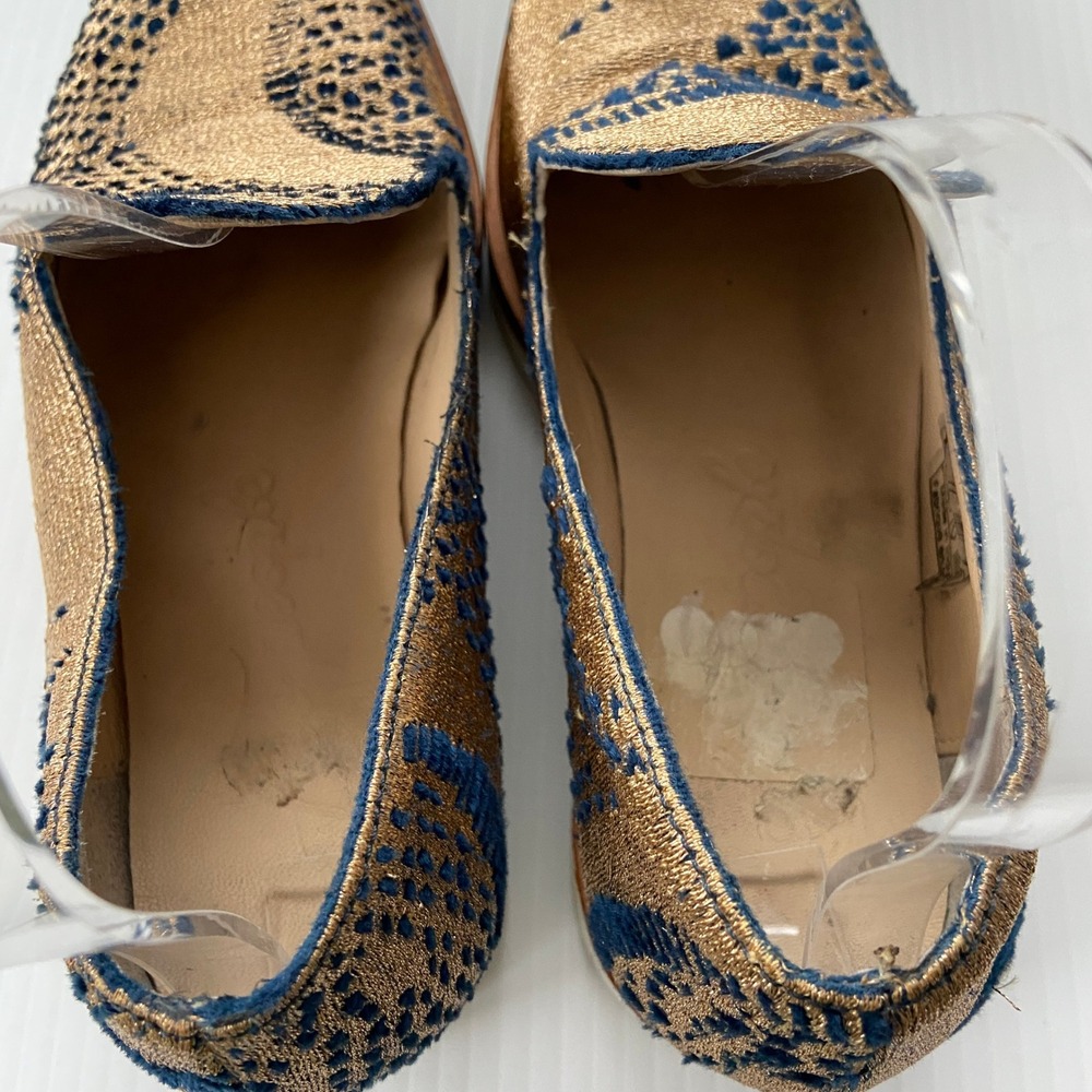 Free People Snake Eyes Loafers Metallic Gold Navy Blue‎ Womens EU 38 US 7.5 8 - Picture 7 of 10